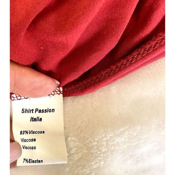 VTG Jersey Dress SHIRT PASSION ITALIA Dark Red Embroidered Bat Sleeves SZ S - Picture 13 of 14